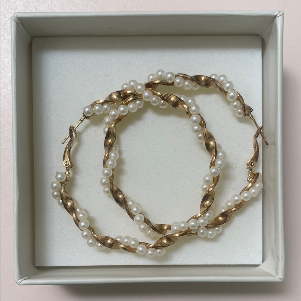 Gold and Pearl Hoop Earrings Enroute X Best Dressed
